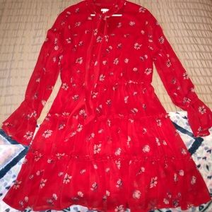 Red floral long sleeve dress